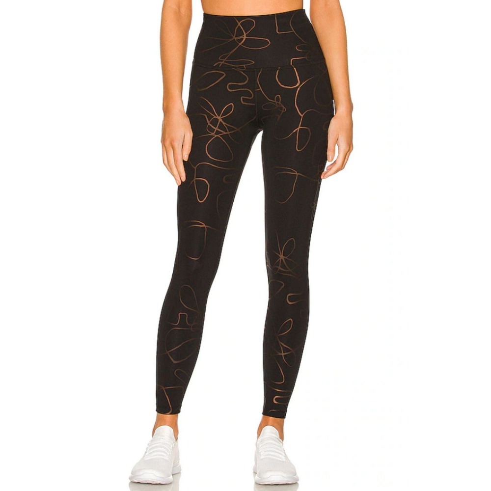 Beyond Yoga Leggings Women XS Black Gold Foil Doodles WF3243 High Waist Active